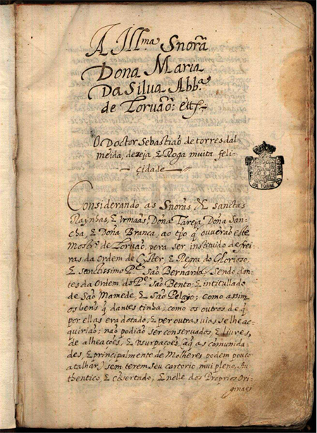 The seventeenth century inventory: introduction (ANTT, OC, Mosteiro de Lorvão, Livro 329, f. [2], first written folio of the unnumbered introduction).