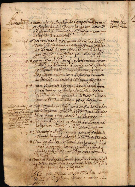 Correction on the margin in the seventeenth century inventory (ANTT, OC, Mosteiro de Lorvão, Livro 329, f. 1v).