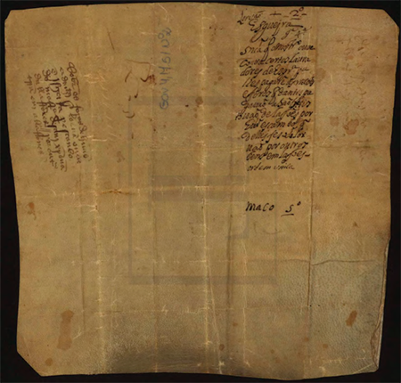 Summary and reference codes on the back of the document: gaveta 4, ordem única, maço 5, n. 2 (ANTT, OC, Mosteiro de Lorvão, gaveta 4, maço 5, nº 2).
