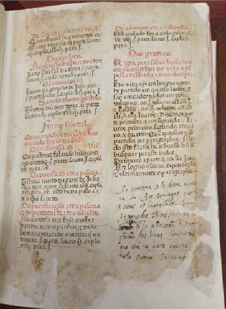 Vita Christi de Ludolfo de Sajonia. BUC, R-67-1. Nota en el índice sobre las lecturas durante la Cuaresma. © M. Pérez Vidal.