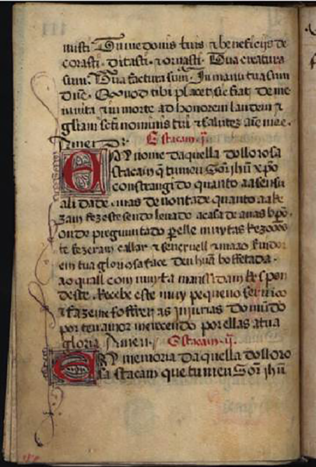 Livro da Paixão de Lorvão. ANTT/OC/MSML/B/9, f. 111v. Inicio de las estaciones. © Arquivo Nacional da Torre do Tombo, Lisboa.